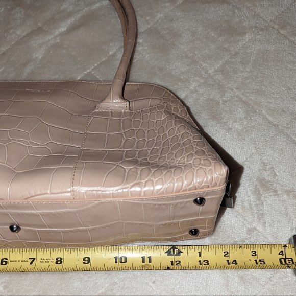 Furla Croc Embossed Beige Leather Satchel - Picture 12 of 15